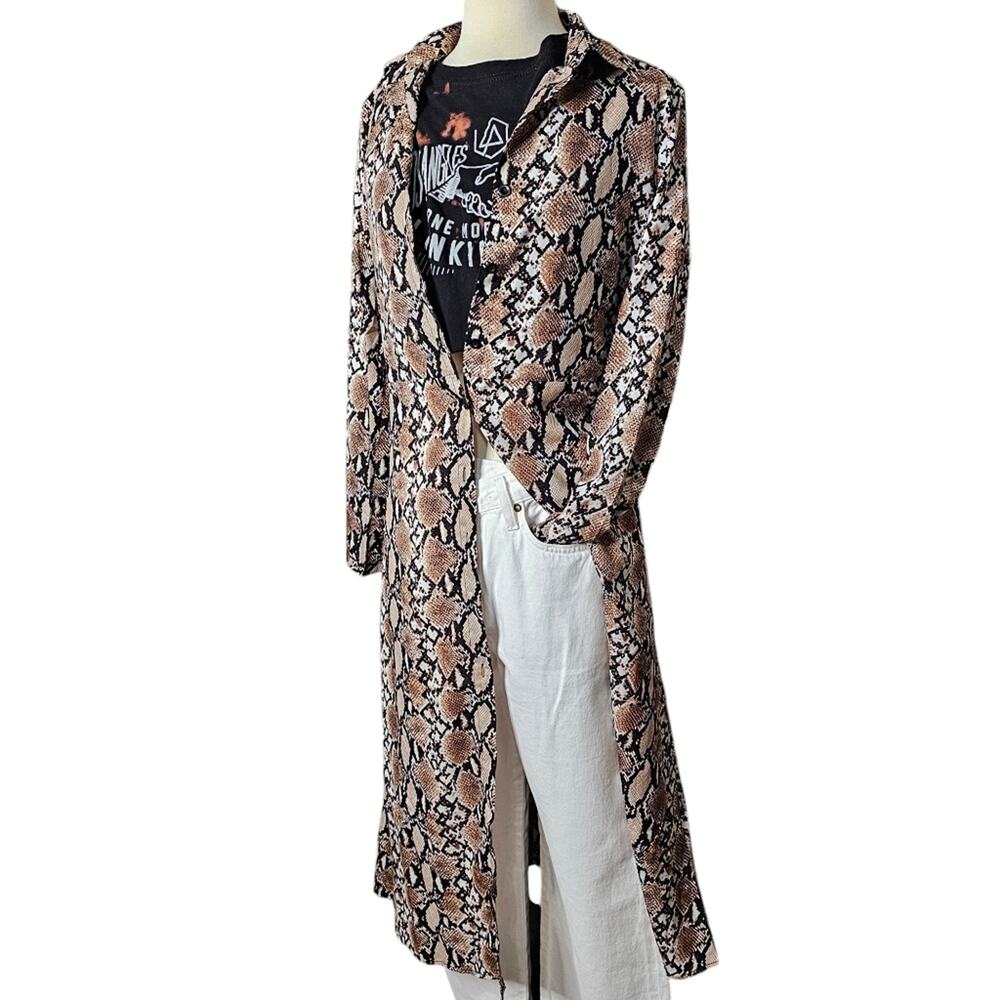 Brown Snake Print Duster Button-Up Shirtdress Siz… - image 6